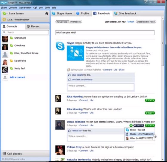 新版Skype整合Facebook的界面